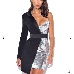 Like New! Statement one Shoulder Blazer Sequin Dress